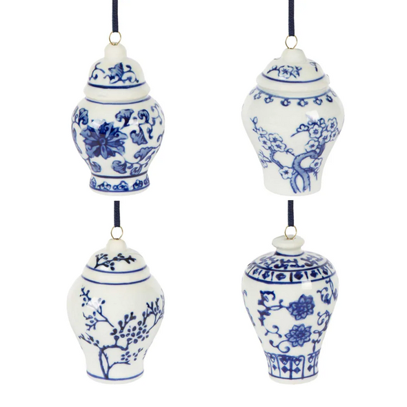 Set of Blue and White Temple Jar Christmas Tree Decorations