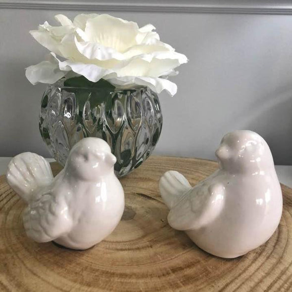 Set of 2 Little White Ceramic Birds