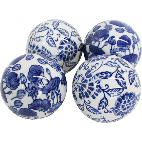 Set of 2 or 4  Blue and White Floral Ceramic Decorator Balls - 10 cm