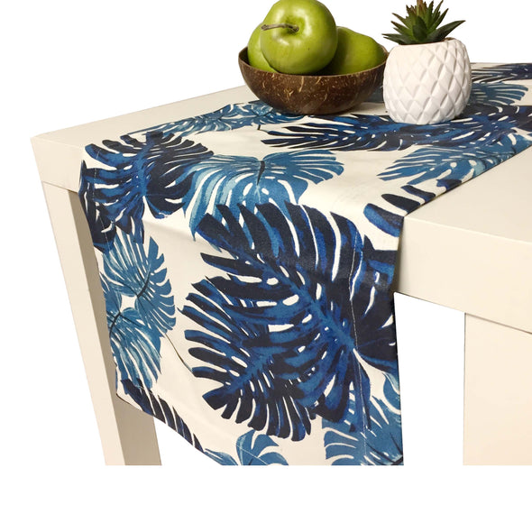 Blue and White Tropical Table Runner- 180 cm - Wipe Down