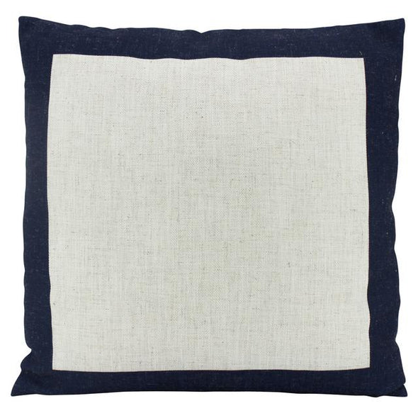 Navy Blue Border and Natural White Cushion - 50 x 50 cm