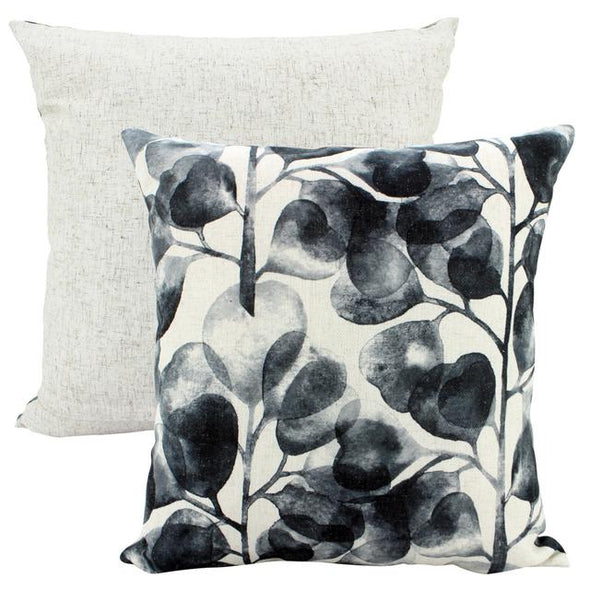 Black Grey and Off White Abstract Floral Cushion - 50 x 50 cm