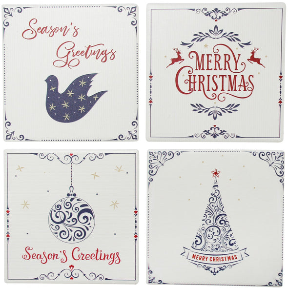 Set of 4 Coasters - Christmas - Red, White and Blue