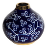Indigo Blue and White Ceramic Vase with Gold Trim