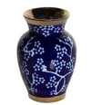Indigo Blue and White Ceramic Bud Vase with Gold Trim