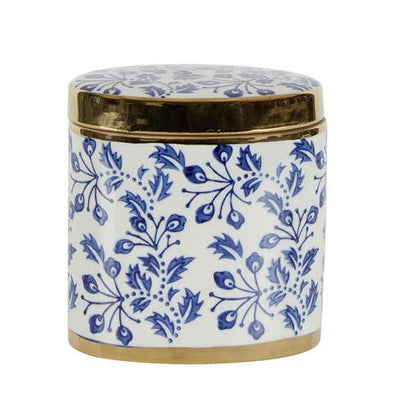 Blue and White Floral Oval Cannister Trinket Box
