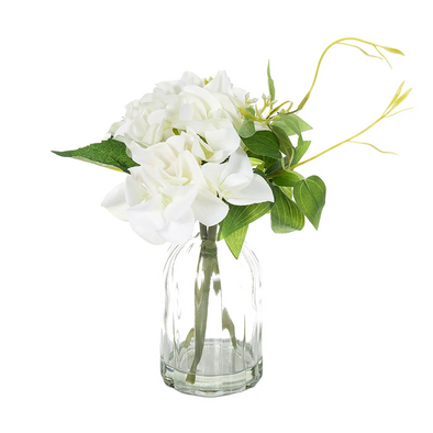 White Hydrangea in Glass Vase - 22 x 8 cm