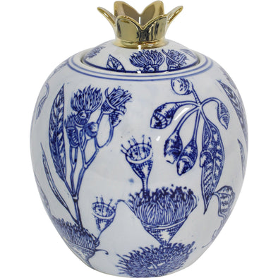 Blue and White Round Ceramic Ginger Jar
