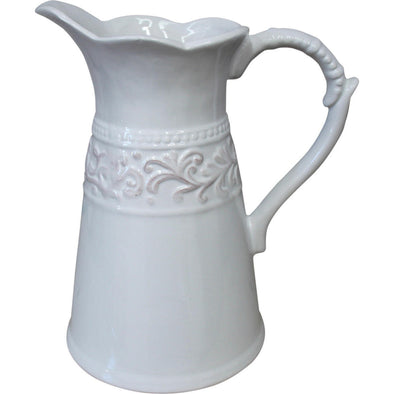 French Country White Ceramic Jug - 23 cm Height