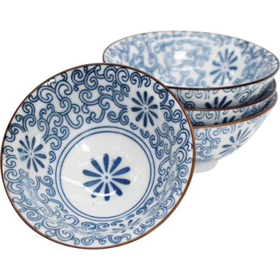 Set of 2 Small Ceramic Serving Bowls - 'Blue Daisy'