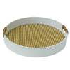 Round White Timber and Rattan Serving Tray - 41 cm