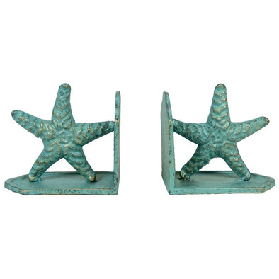 Starfish Book End Set - Antique Blue and Gold