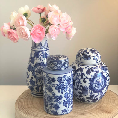 Set of 3 Blue and White Hamptons Style Ceramic Decor