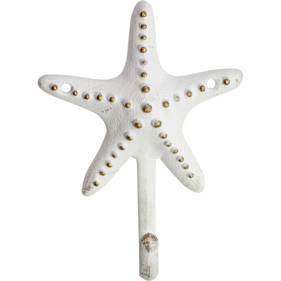 Starfish Wall Hook in White with Gold - 17 cm H
