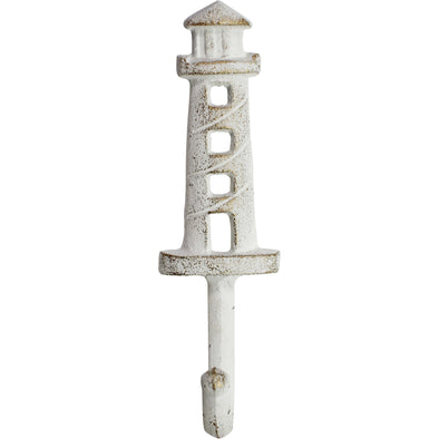 Lighthouse Wall Hook in White with Gold - 17.5 cm H