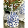 Blue and White Floral Ceramic Vase - 20 cm