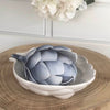 White Leaf Ceramic Bowl with Blue Artichoke Bud