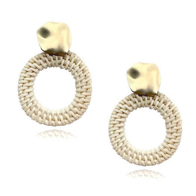 Natural Rattan and Gold Round Loop Earrings