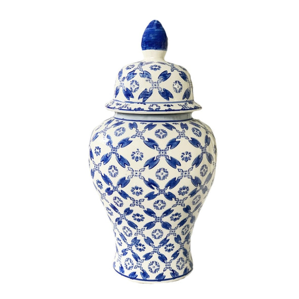 Blue and Off White Temple Ginger Jar -32 cm H
